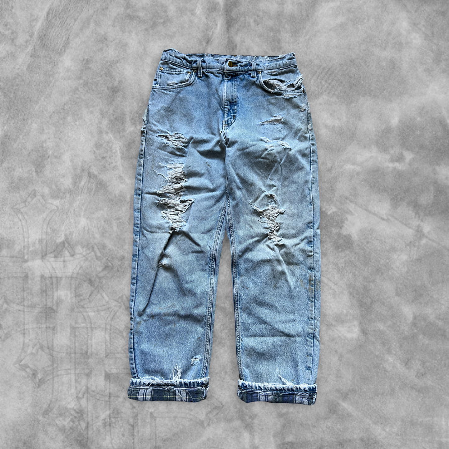 Thrashed Denim Carhartt Flannel Lined Jeans 1990s (32x30)