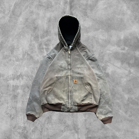 Faded Distressed Brown Carhartt Hooded Jacket 1990s (L)