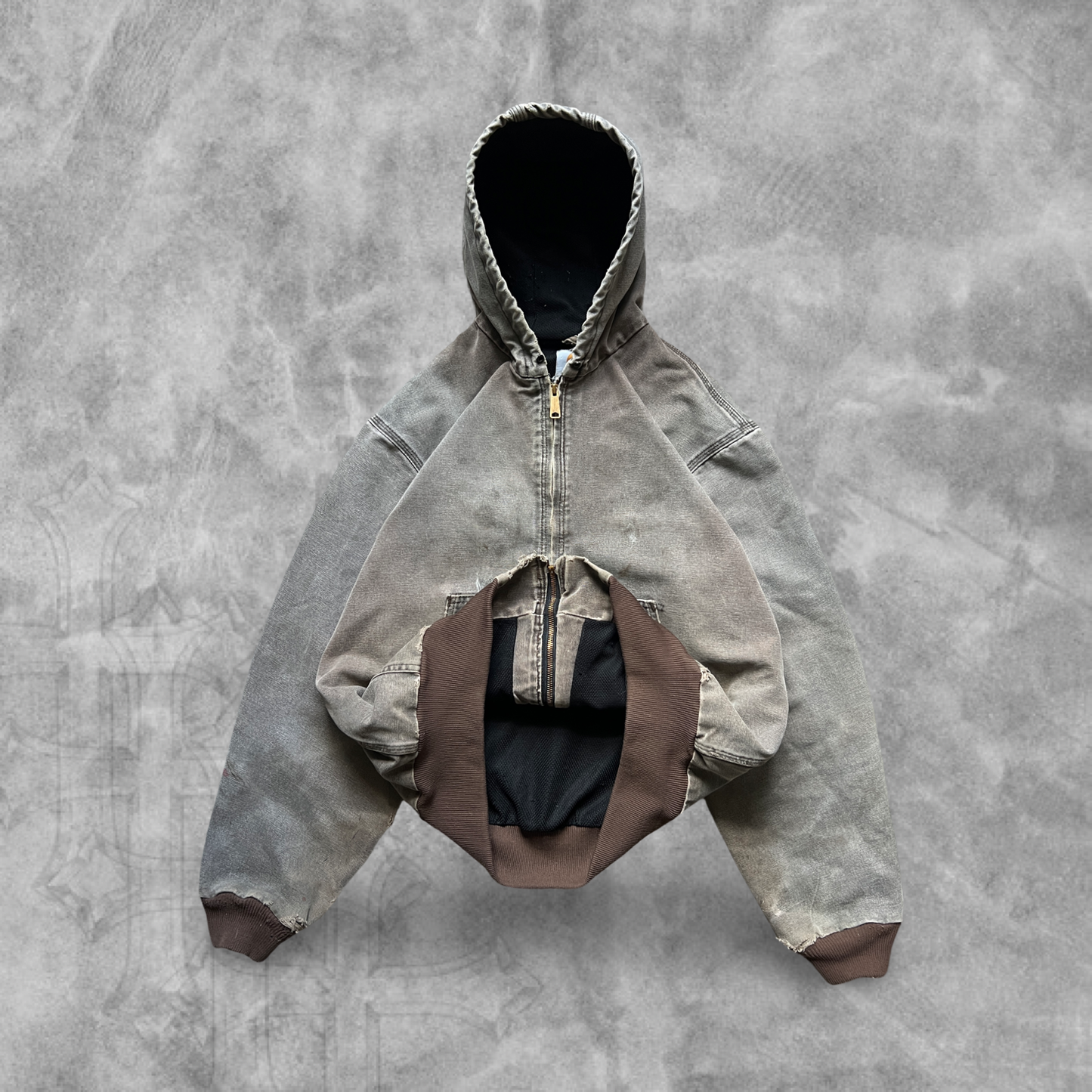 Faded Distressed Brown Carhartt Hooded Jacket 1990s (L)