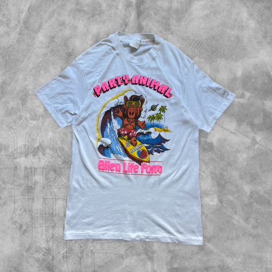White Alf Party Animal Alien Life Form Shirt 1980s (L)