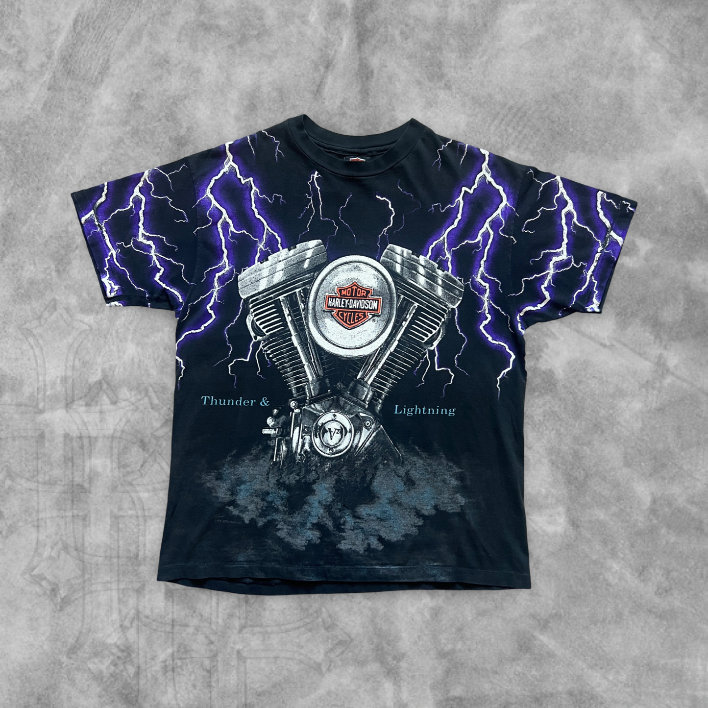 Black Harley Davidson Thunder & Lighting Shirt 1990s (L)