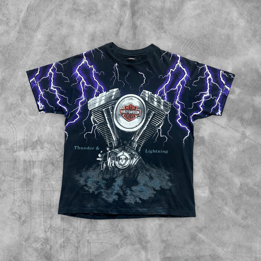 Black Harley Davidson Thunder & Lighting Shirt 1990s (L)