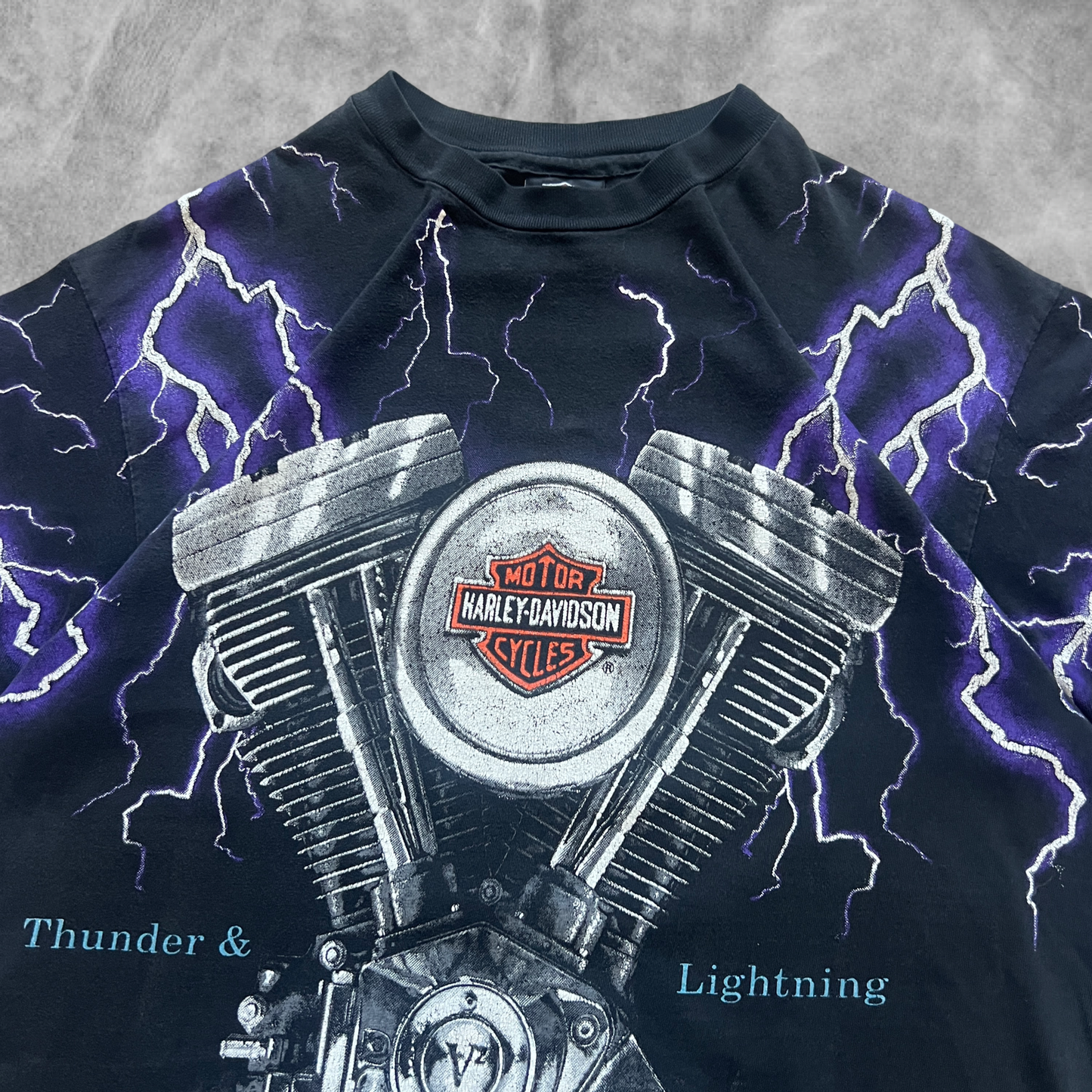 Black Harley Davidson Thunder & Lighting Shirt 1990s (L)