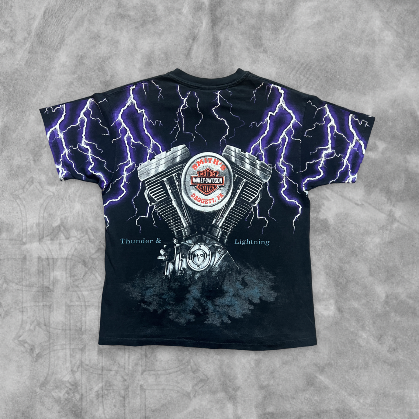 Black Harley Davidson Thunder & Lighting Shirt 1990s (L)