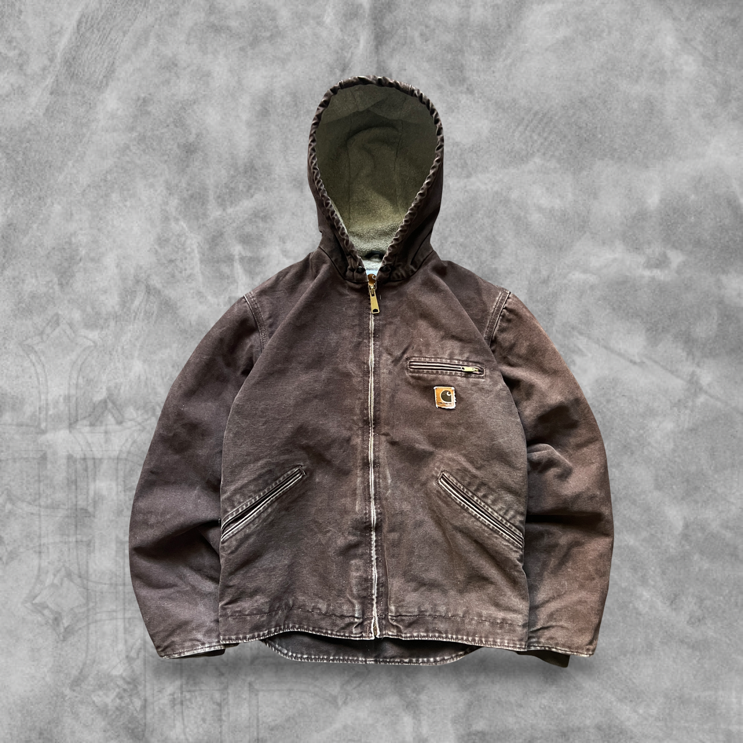 Mocha Brown Sherpa Lined Hooded Carhartt Jacket 2000s (S)