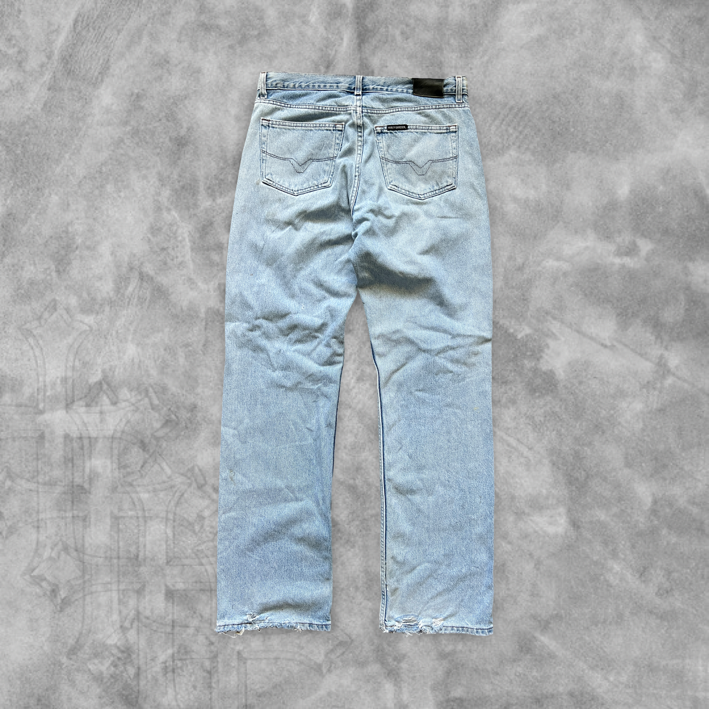 Faded Distressed Denim Harley Davison Jeans 1990s (34x34)