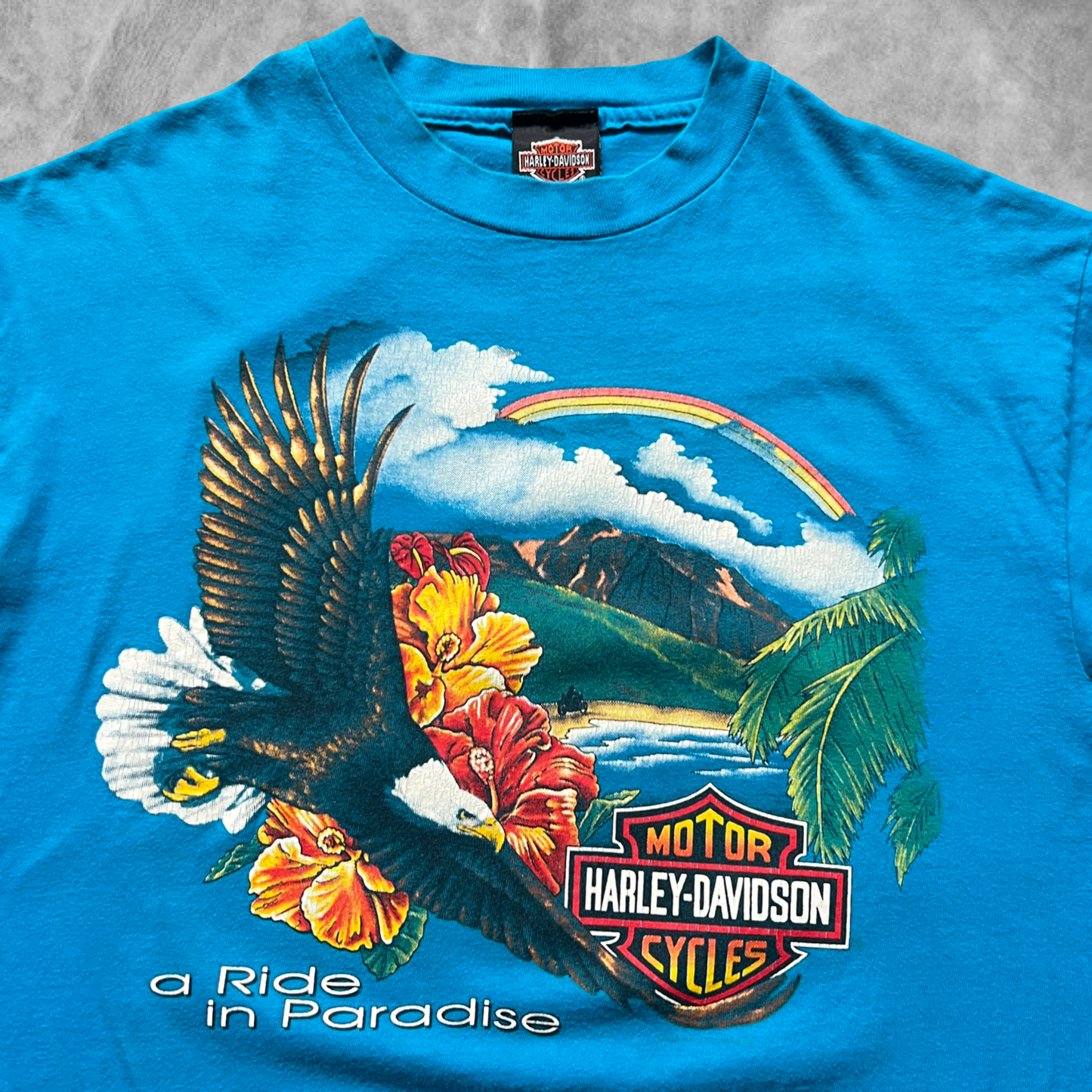 Teal Harley Davidson A Ride In Paradise Shirt 1990s (M)