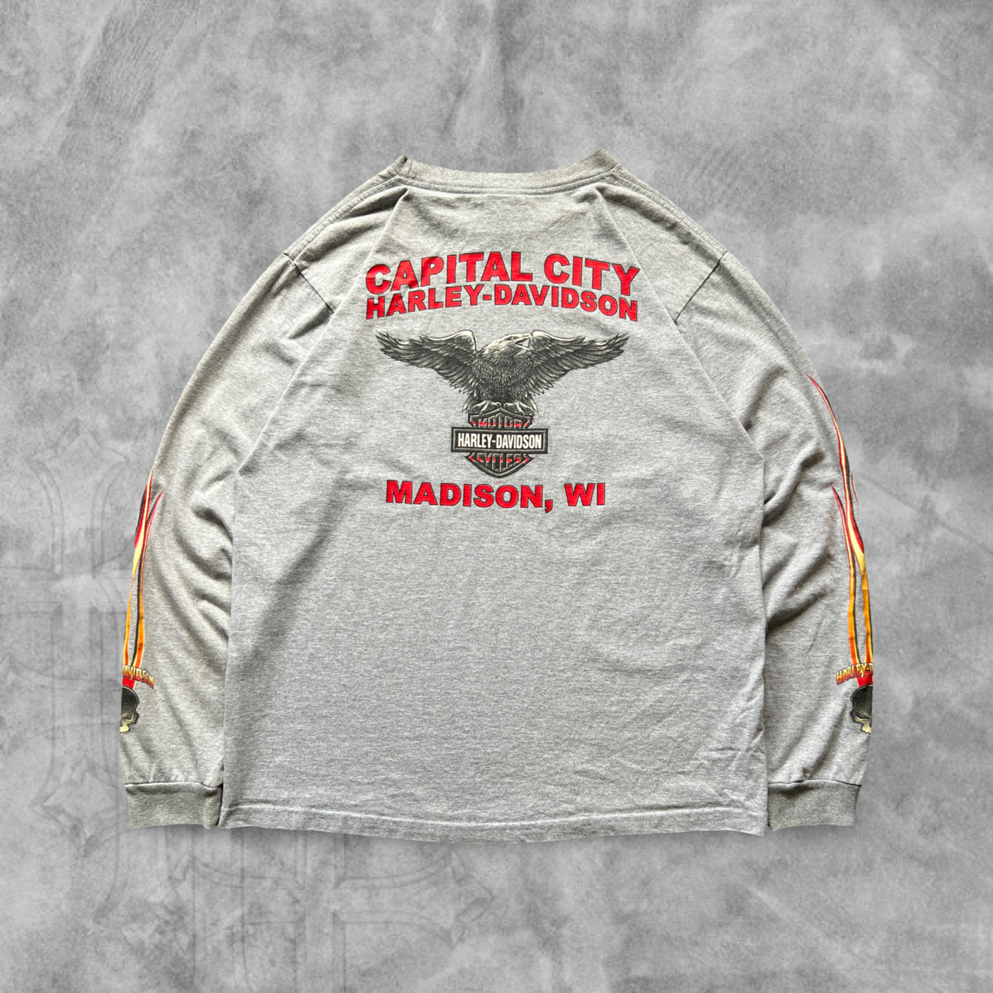 Gray Flame Skull Harley Davison Long Sleeve Shirt 2004 (L)