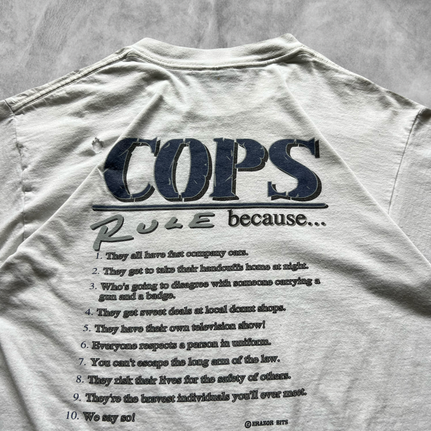 White Distressed COPS Rule Shirt 1999s (L)