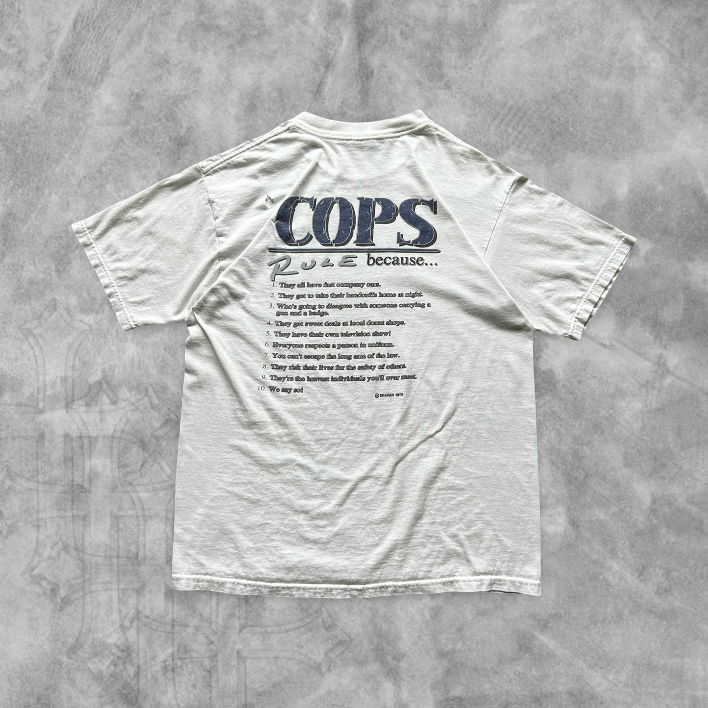 White Distressed COPS Rule Shirt 1999s (L)