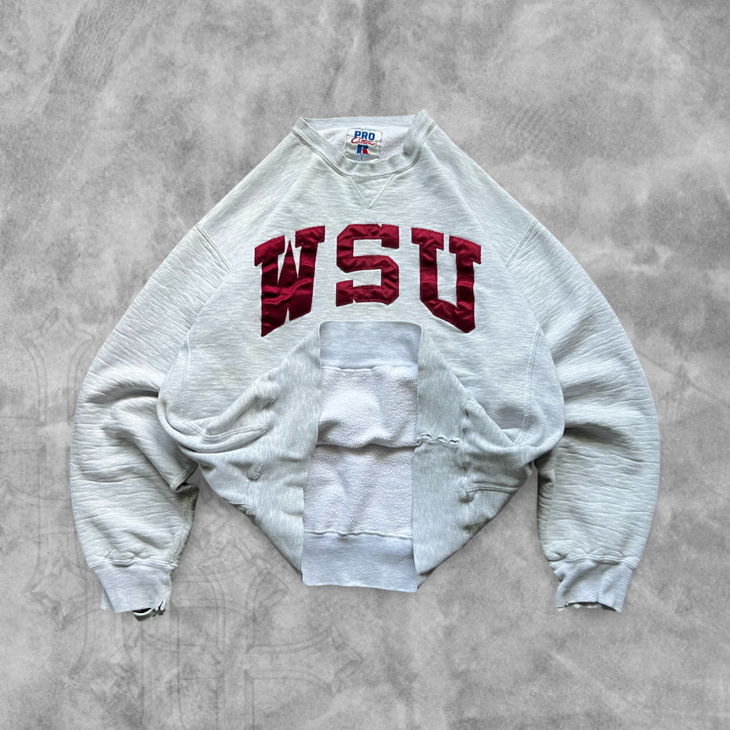 Distressed Heather Gray WSU Reverse Weave Sweatshirt 1990s (M)