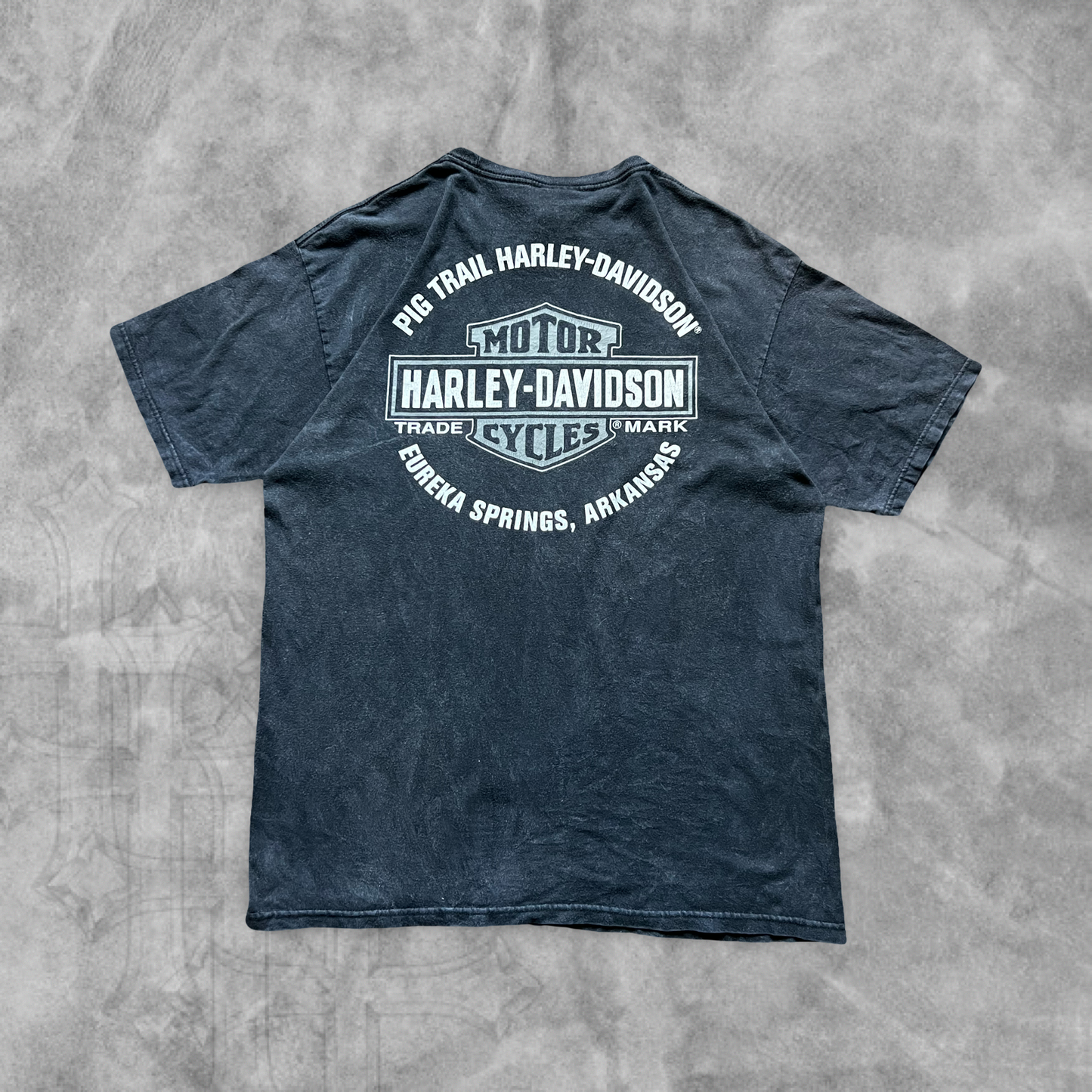 Faded Black Long Horn Skull Harley Davidson Shirt 2000s (M)