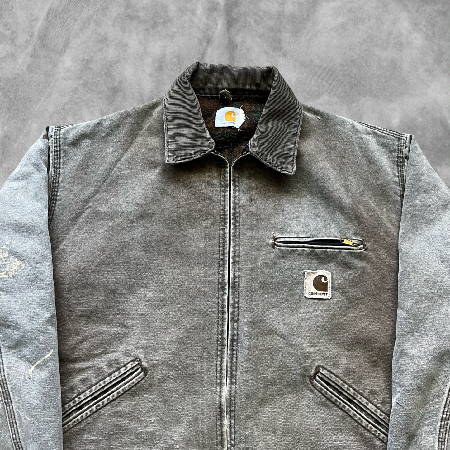 Faded Distressed Stone Gray Carhartt Detroit Jacket 1990s (XL)