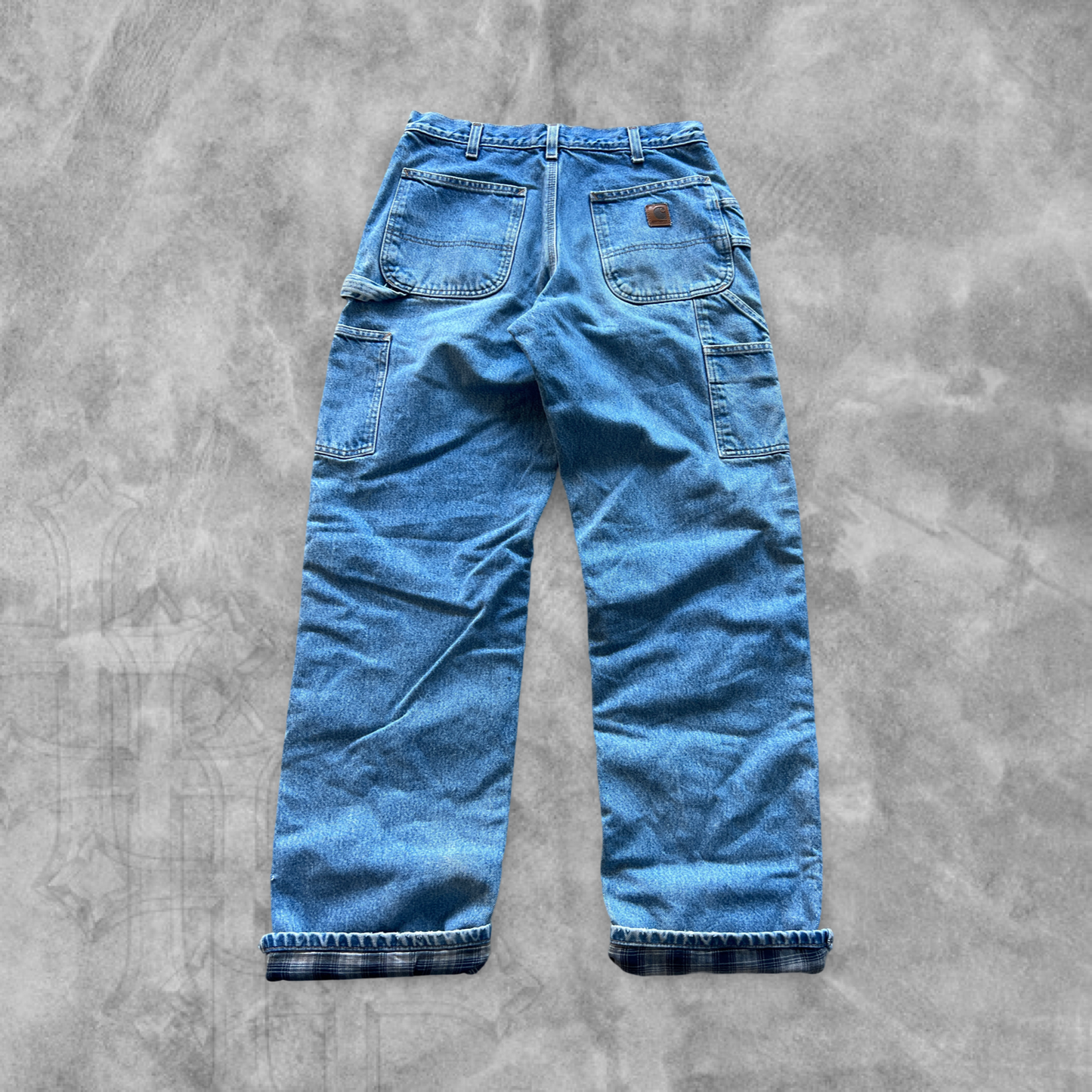 Faded Denim Carhartt Carpenter Flannel Lined Pants 1990s (34x32)