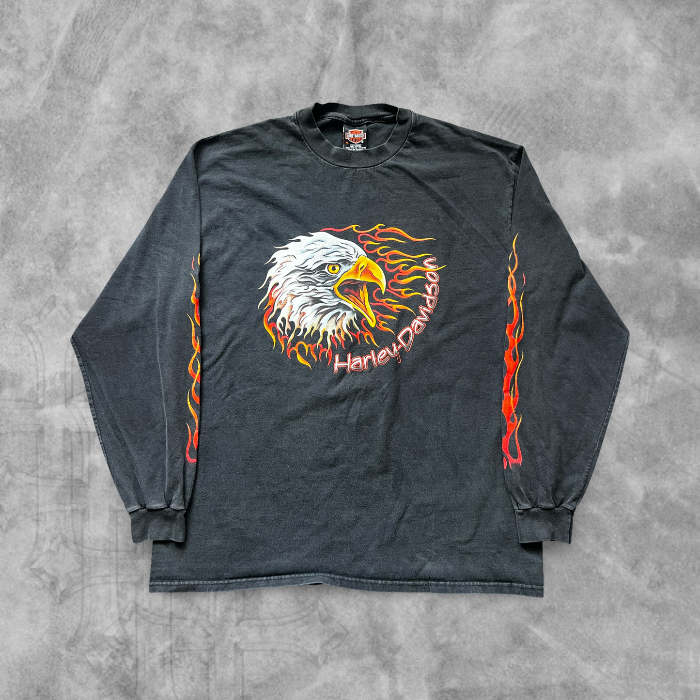 Black Harley Davidson Eagle Flame Long Sleeve Shirt 1998 (XL)