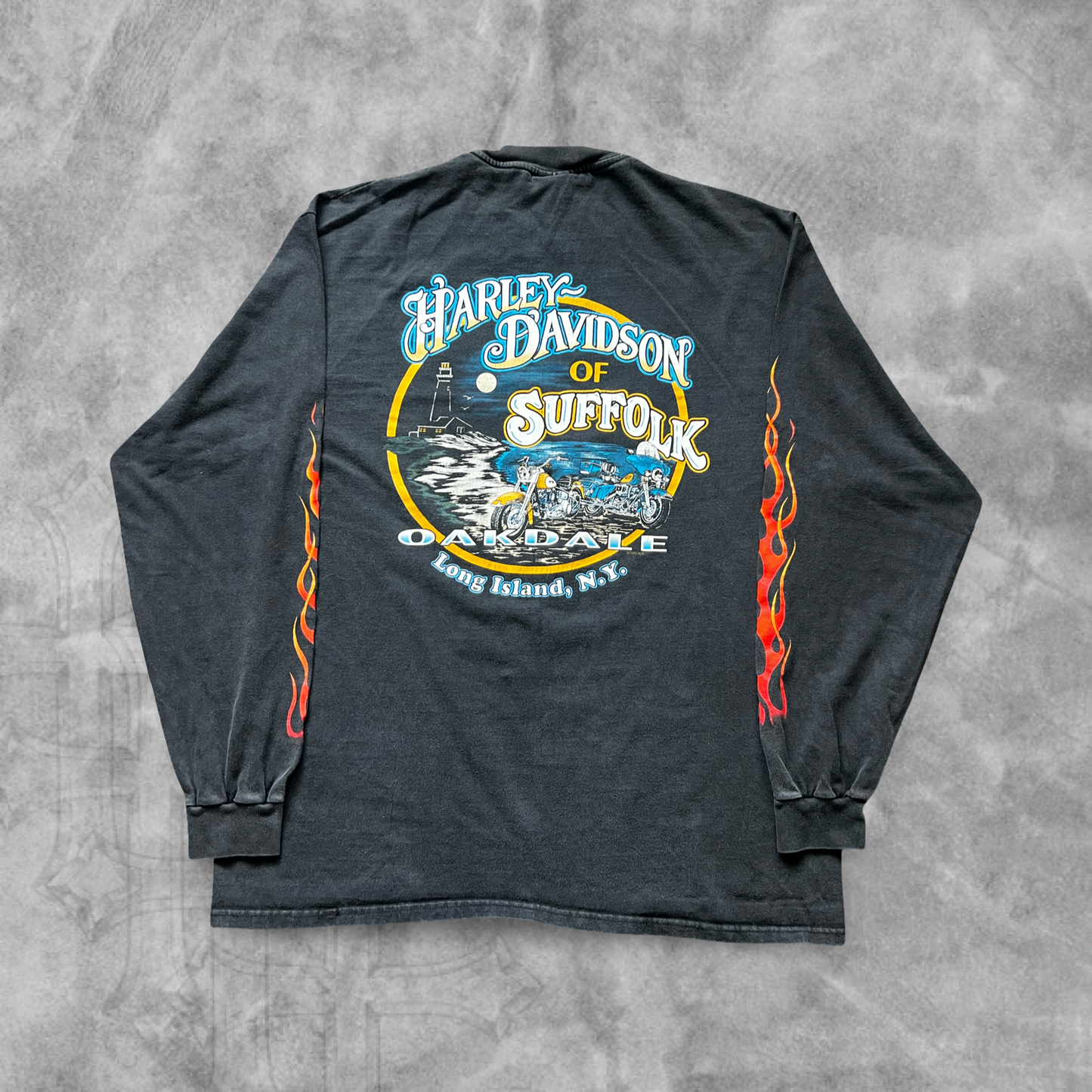 Black Harley Davidson Eagle Flame Long Sleeve Shirt 1998 (XL)
