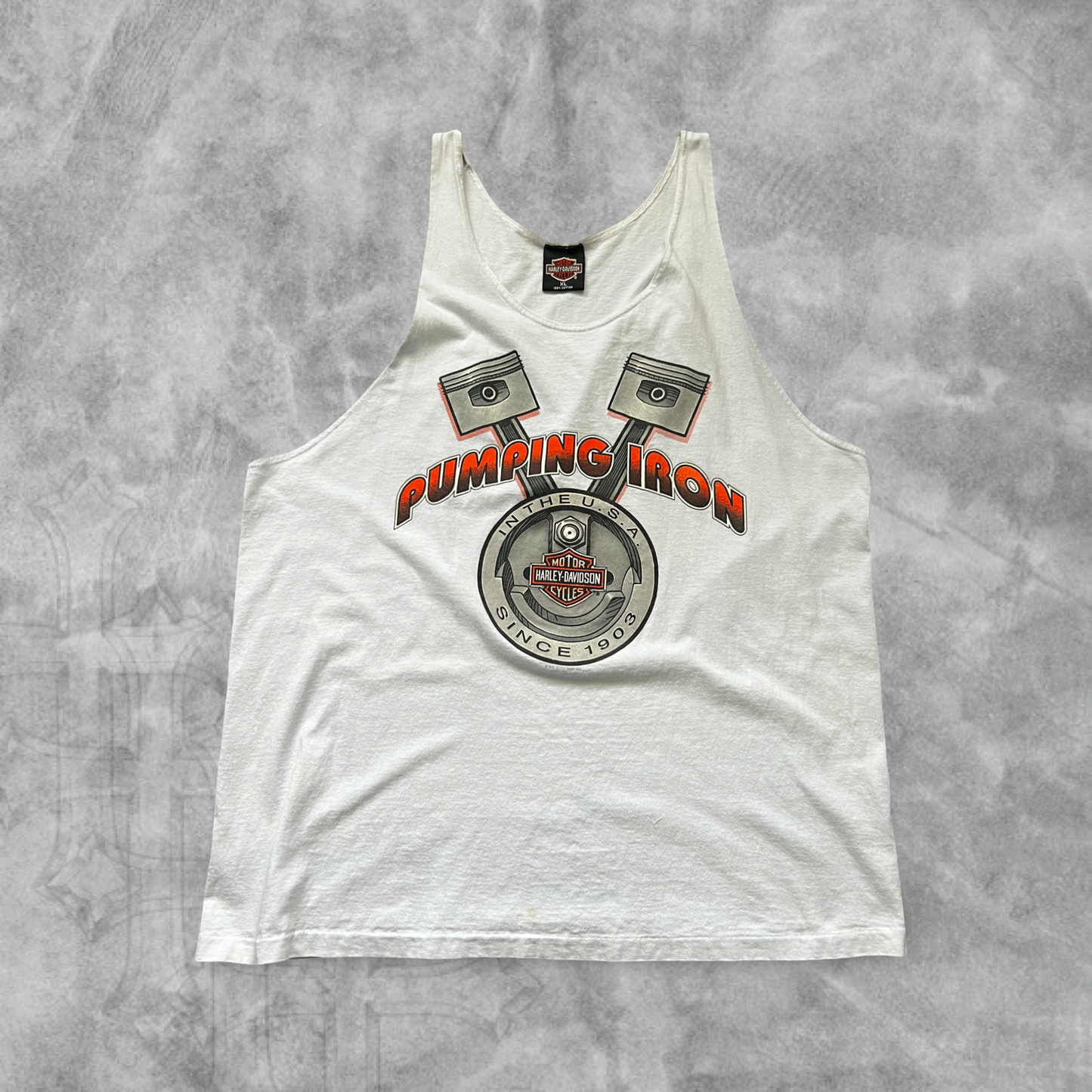 White Harley Davidson Pumping Iron Tank 1990s (XL)