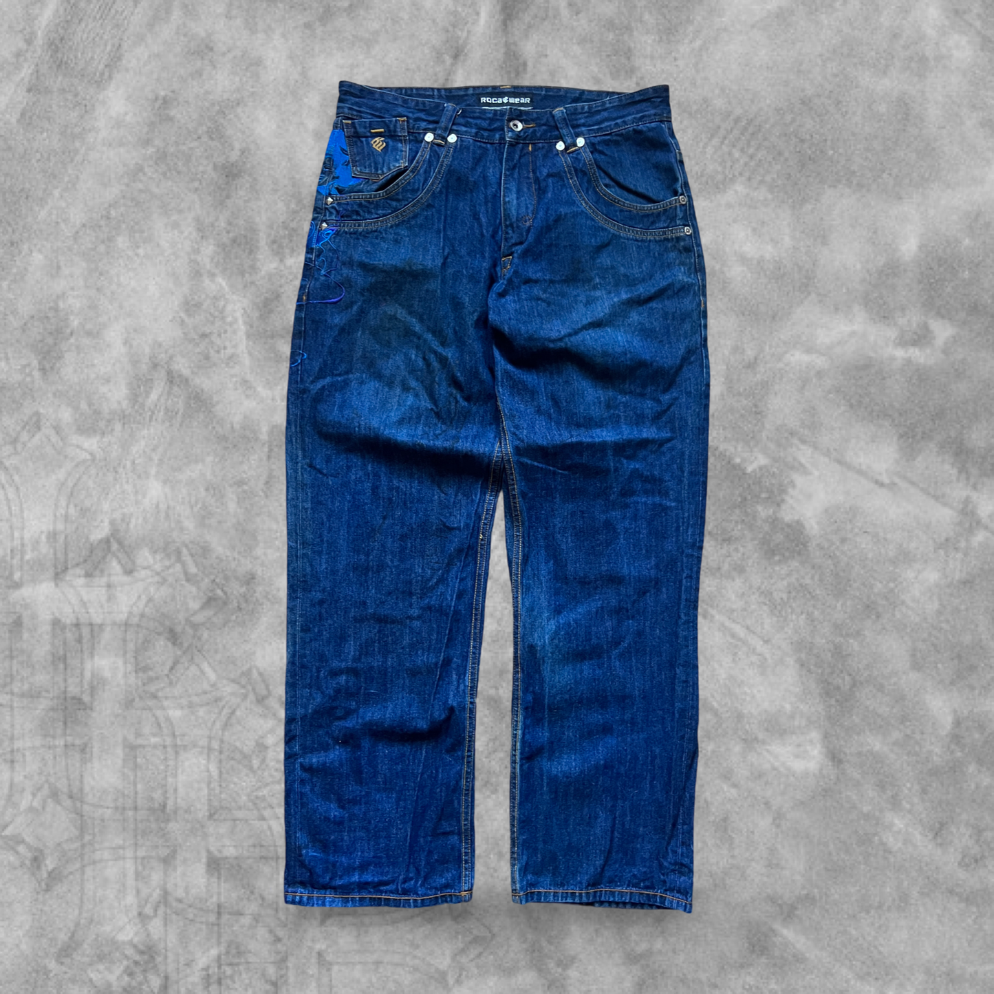 Denim Embroidered Lady’s Roca Wear Baggy Jeans 1990s (36x32)