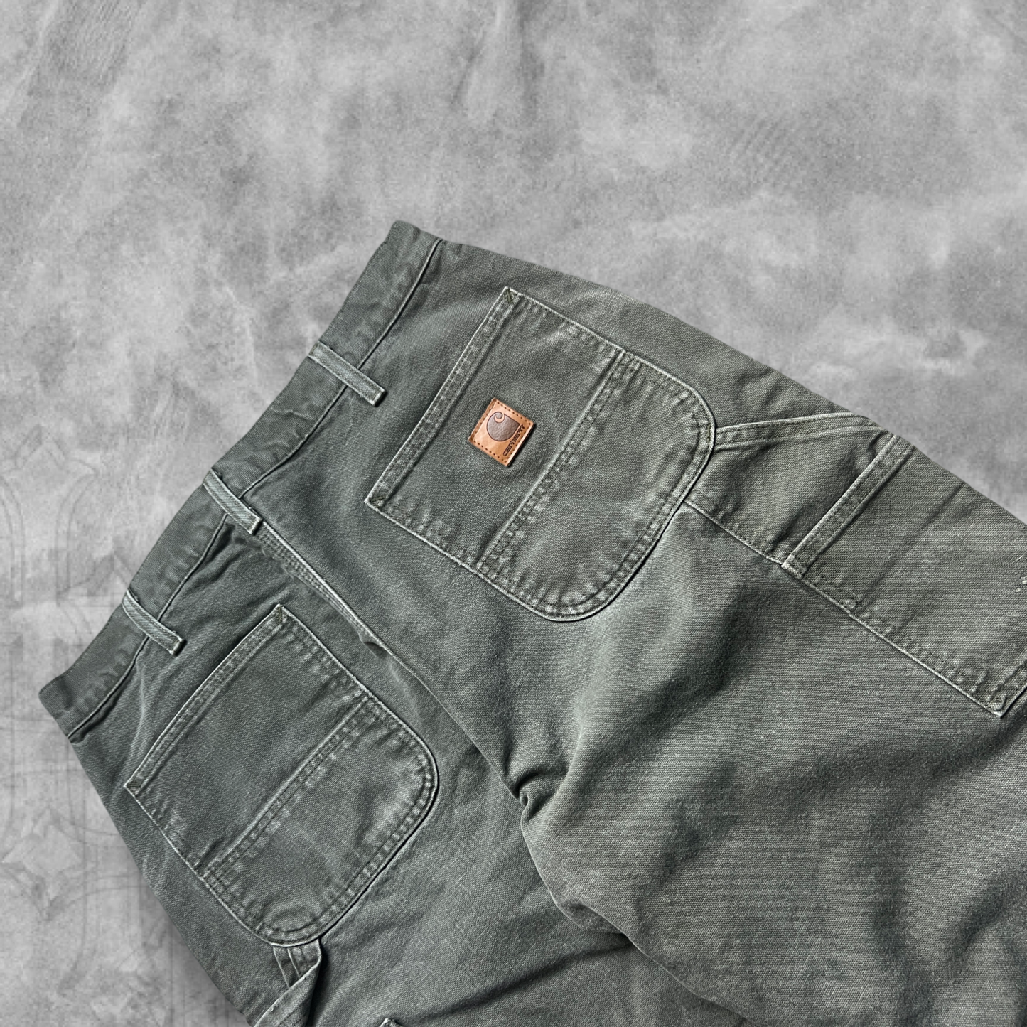 Faded Olive Green Carhartt Carpenter Flannel Lined Pants 2000s (34x30)