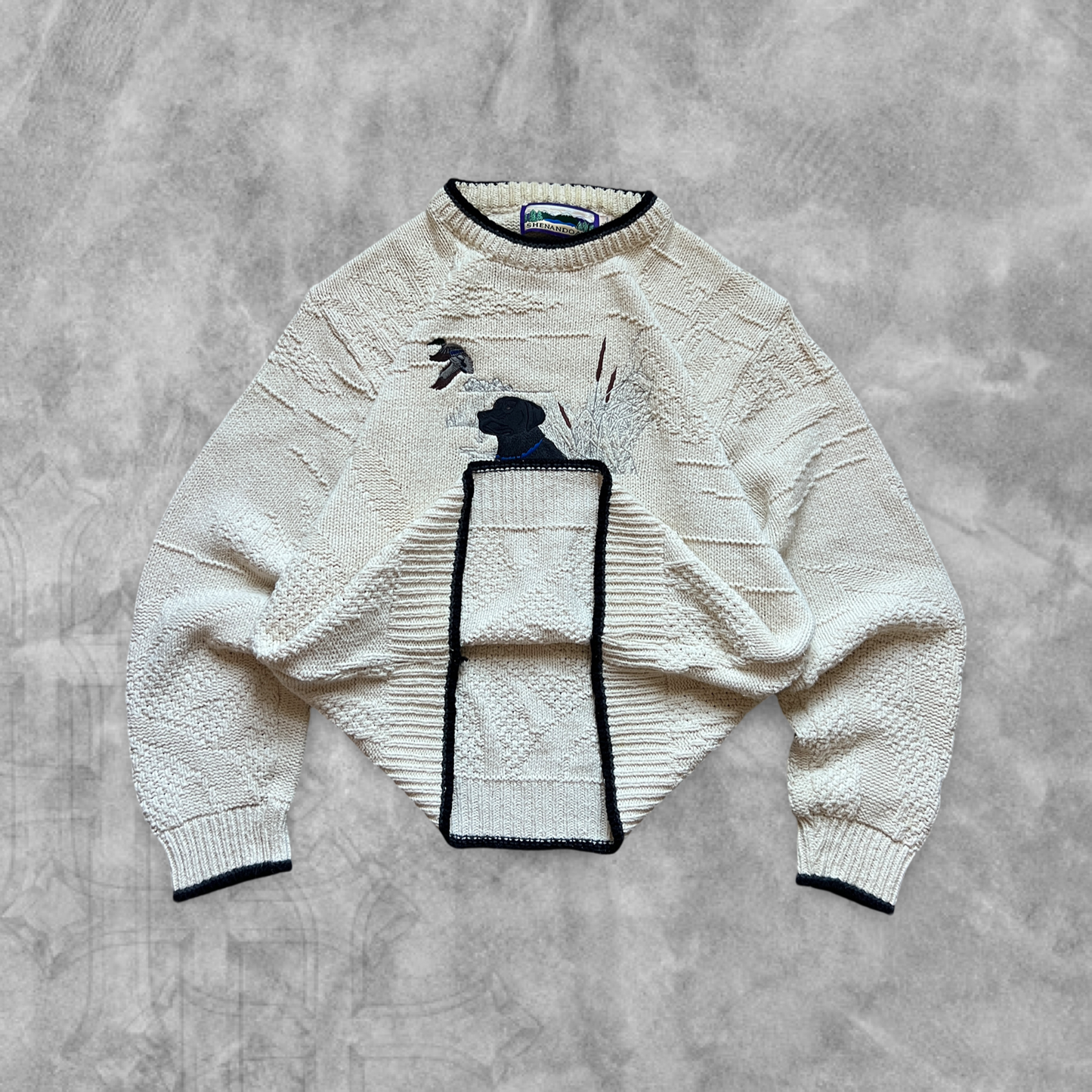 Cream Dog Textured Sweater 1990s (L)