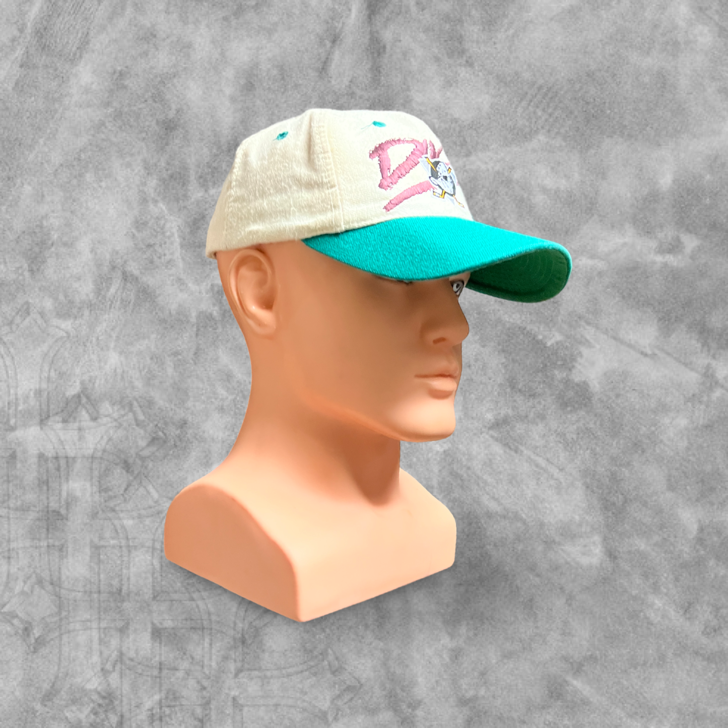 Bone White Might Ducks Script SnapBack Hat 1990s