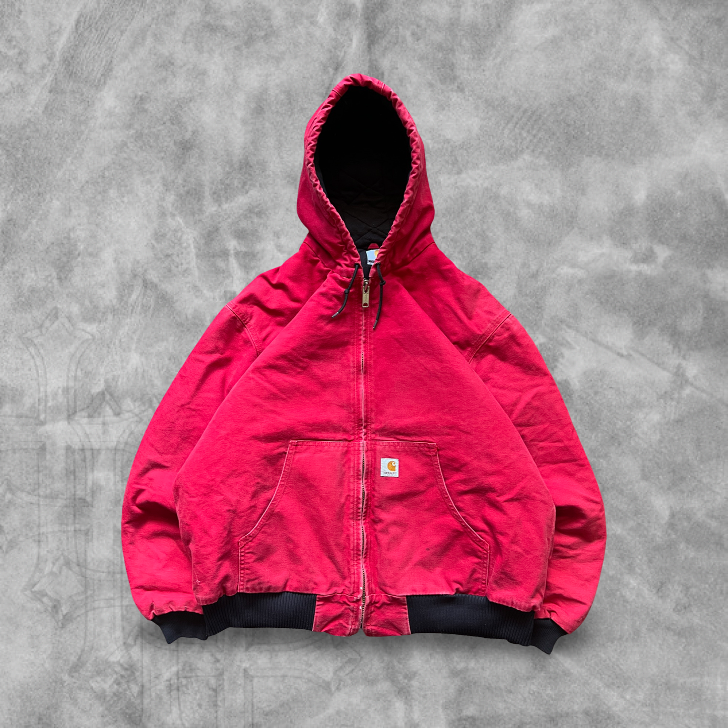 Cherry Red Carhartt Hooded Jacket Quilt Lined 1990s (XL)