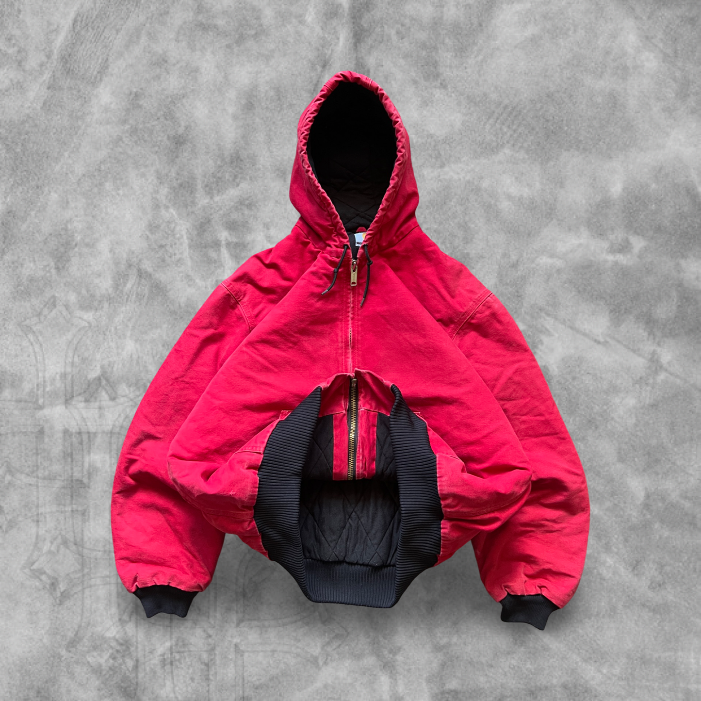 Cherry Red Carhartt Hooded Jacket Quilt Lined 1990s (XL)