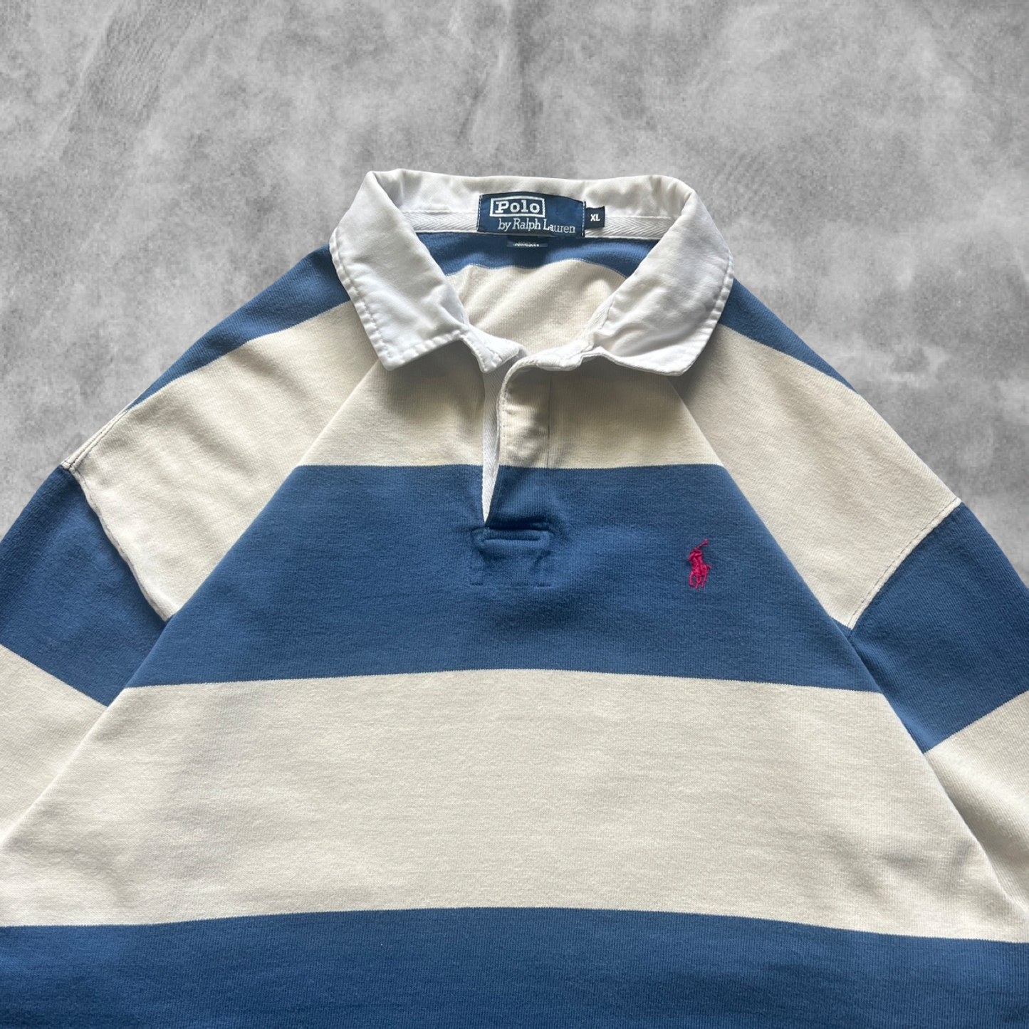 White/Blue Striped Polo Rugby Shirt 1990s (XL)