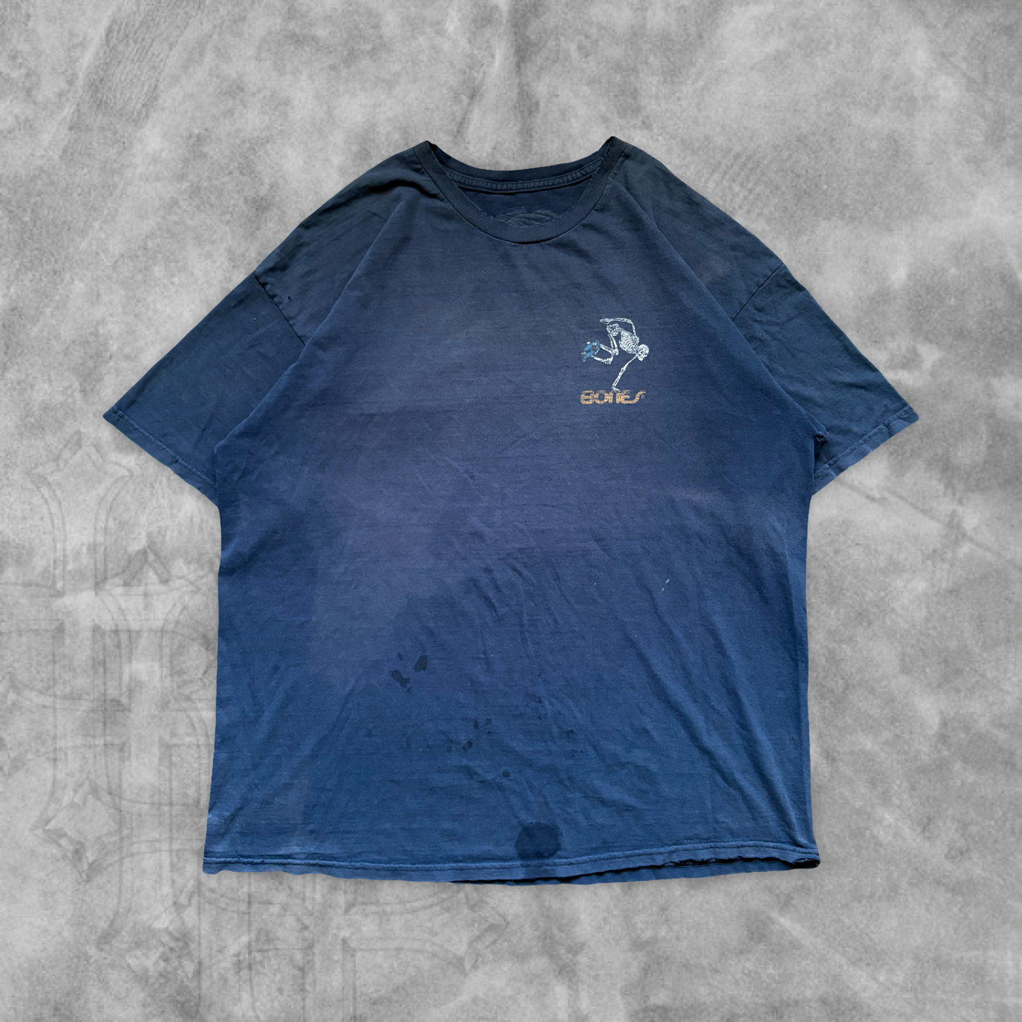 Navy Blue Thrashed Bones Skate Shirt 2000s (XL)