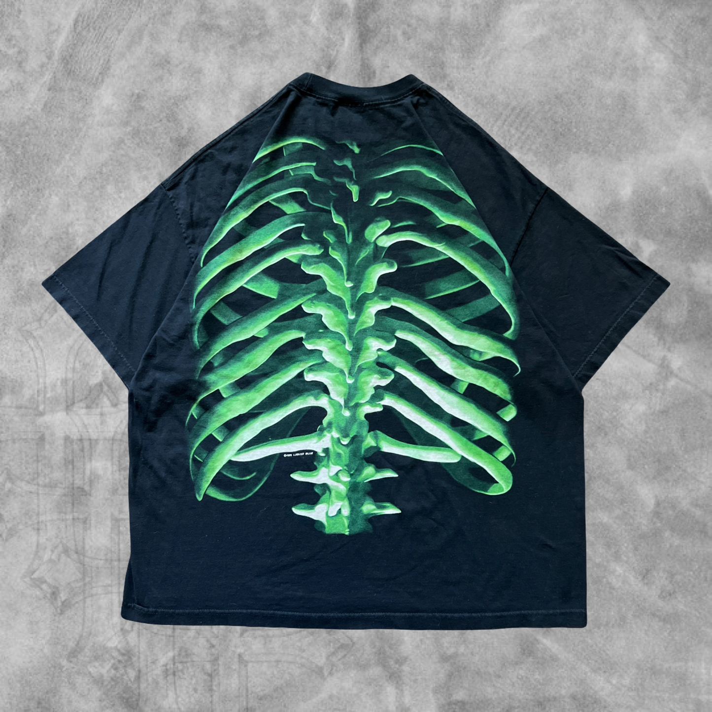 Black Green Skull Liquid Blue Shirt 1990s (XXL)