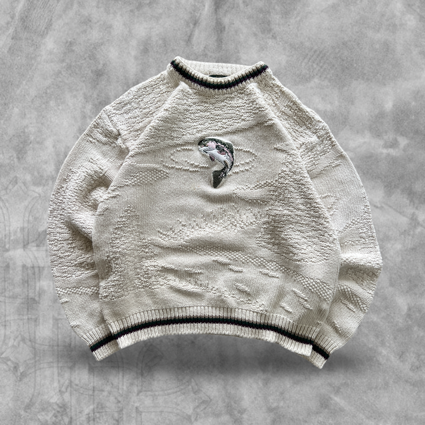 Cream Bass Textured Knit Sweater 1990s (XL)