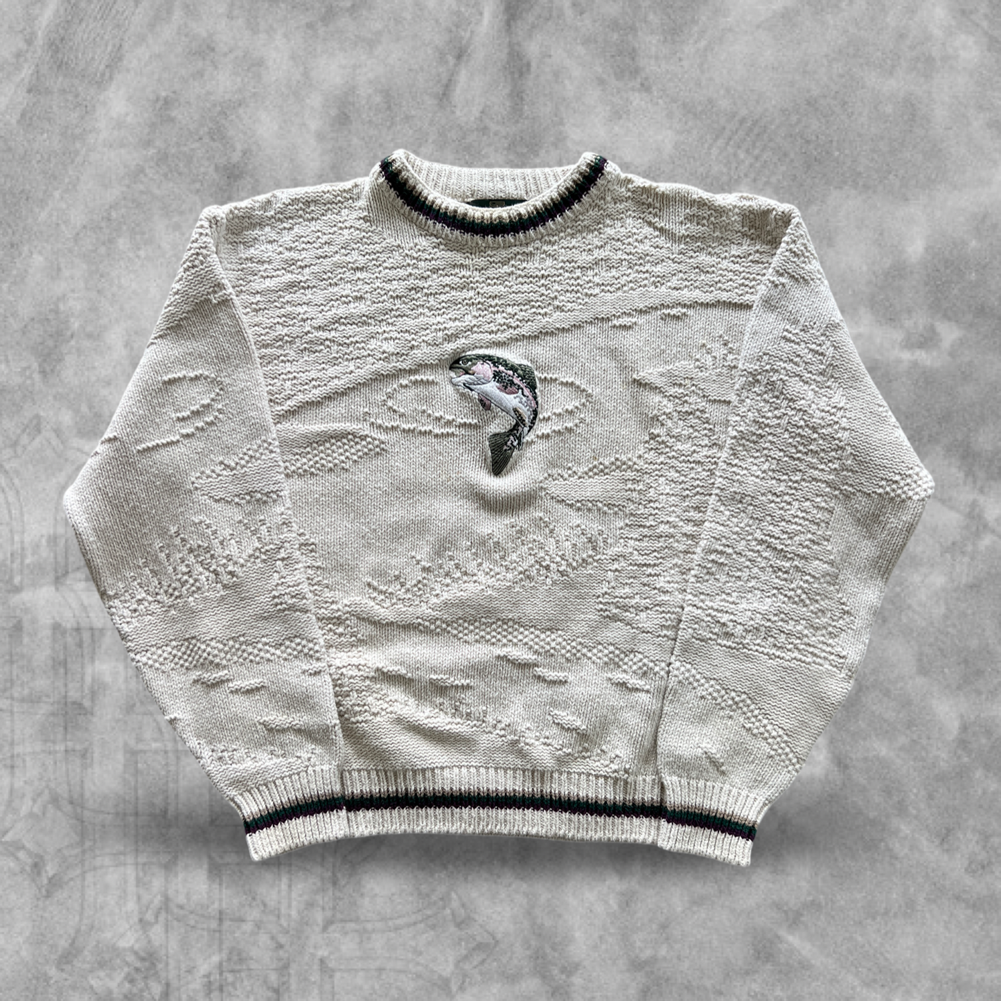 Cream Bass Textured Knit Sweater 1990s (XL)