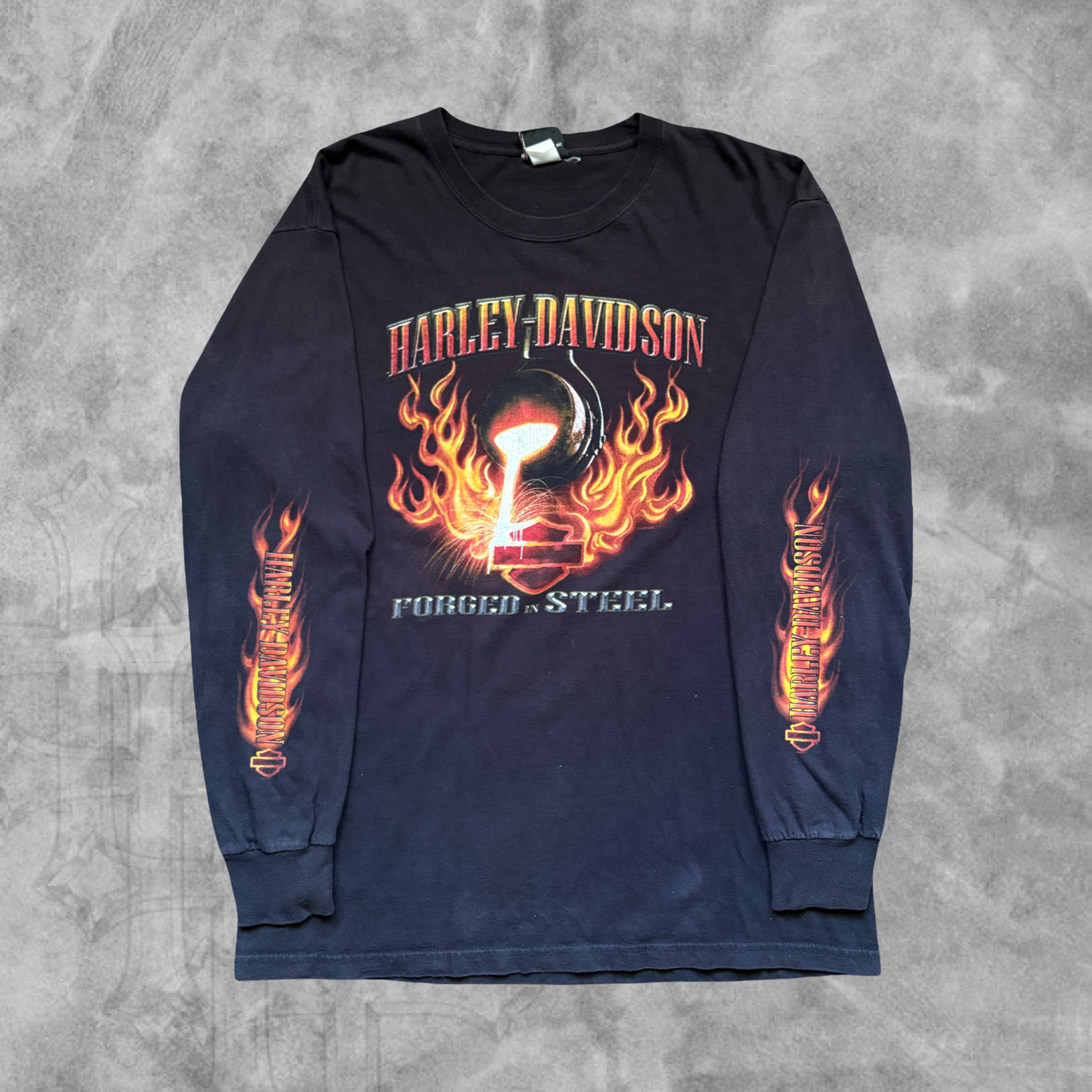 Black Harley Davidson Flame Long Sleeve Shirt 2000s (XL)