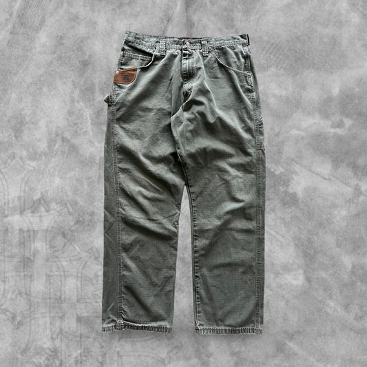 Faded Olive Green Wrangler Riggs Carpenter Pants 2000s (36x32)