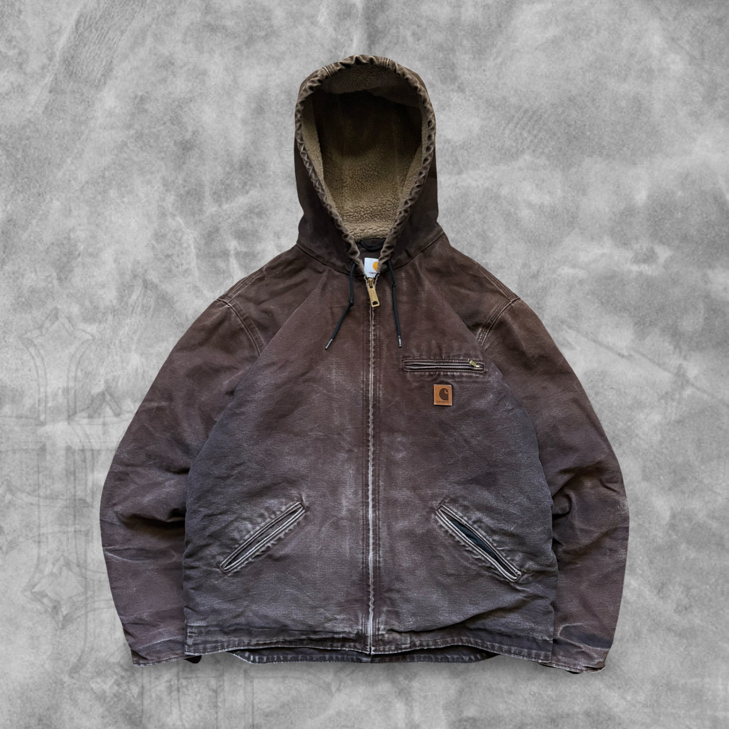 Mocha Brown Carhartt Sherpa Lined Hooded Jacket 2000s (L)