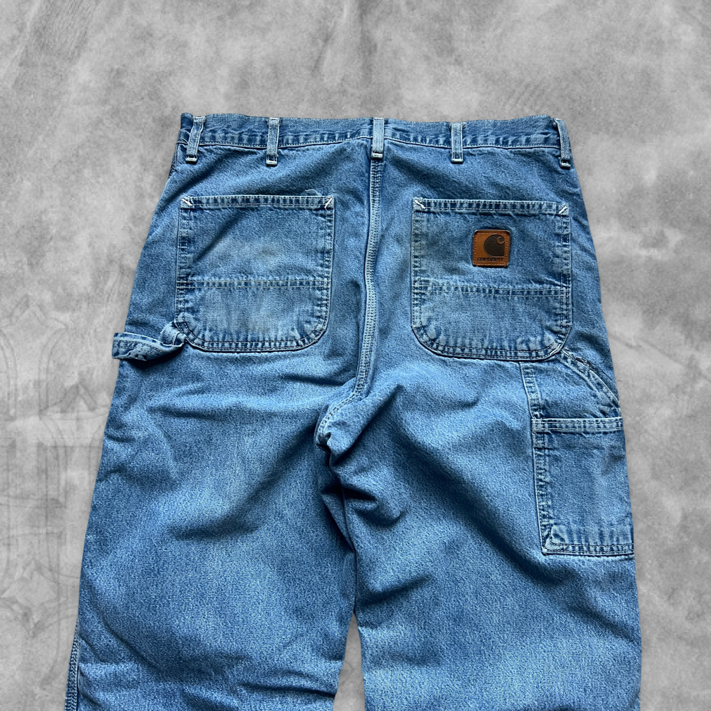 Faded Distressed Denim Carhartt Flannel Lined Carpenter Pants 1990s (35x35)