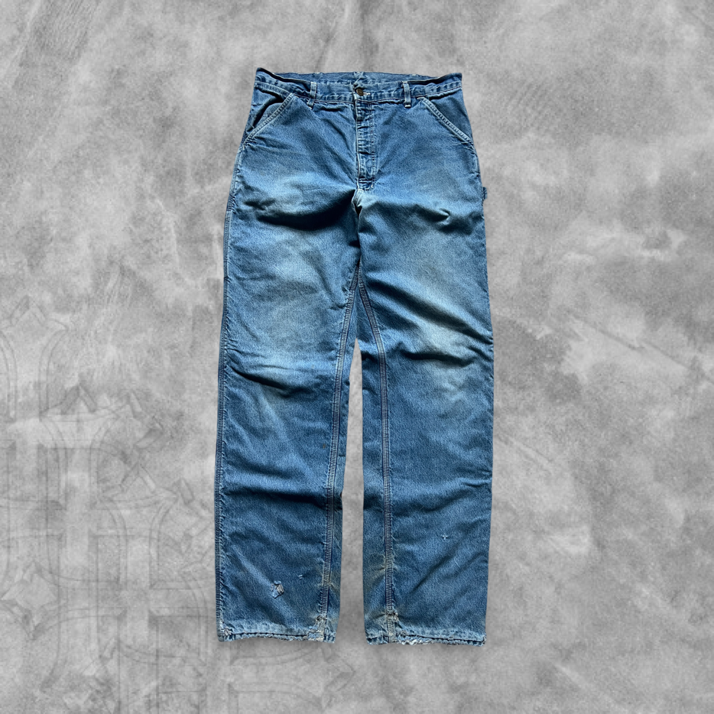 Faded Distressed Denim Carhartt Flannel Lined Carpenter Pants 1990s (35x35)