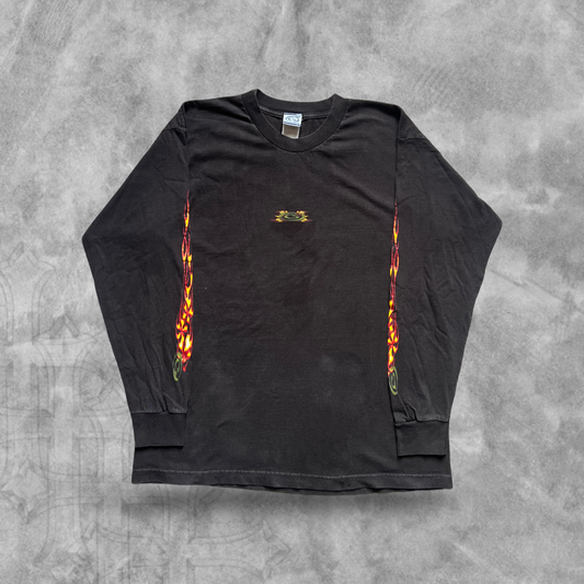 Black Gotcha Surfboards Hawaiian Flame Long Sleeve Shirt 1990s (L)