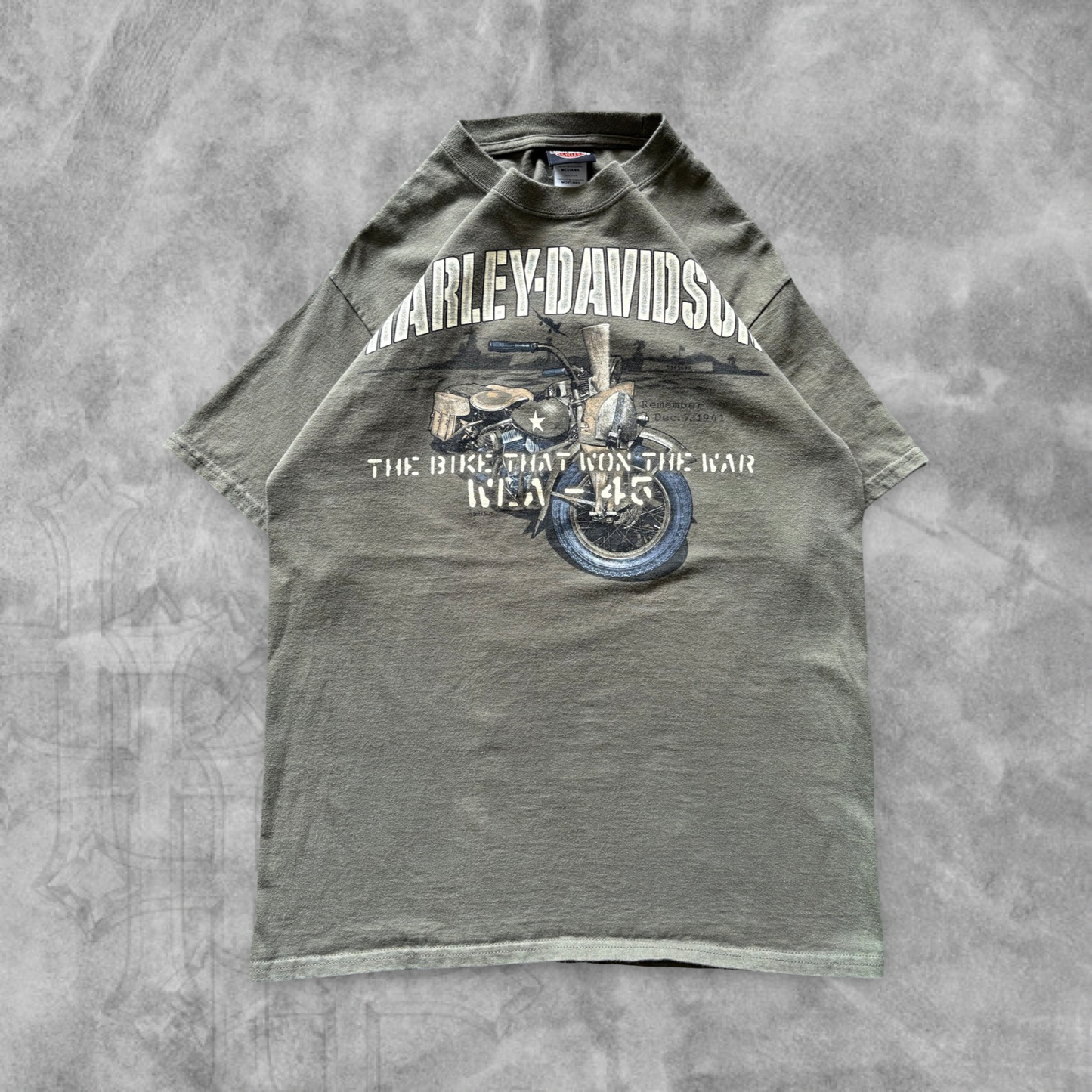 Faded Army Green Harley Davidson Shirt 2000s (M)