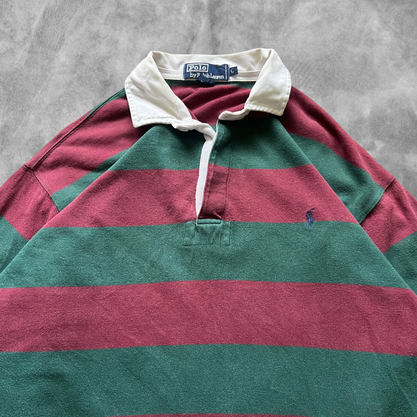 Red/Green Striped Polo Ralph Lauren Rugby Shirt 1990s (L)