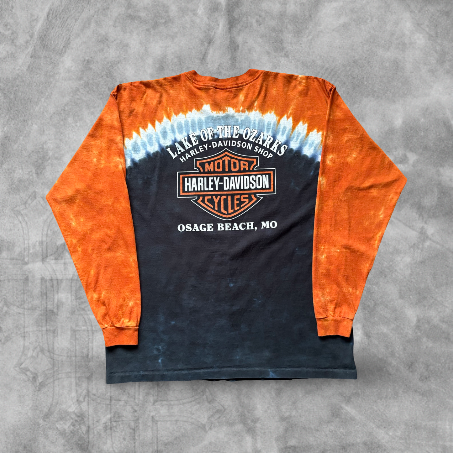 Orange Tye Dye Harley Davison Long Sleeve Shirt 2000s (XL)