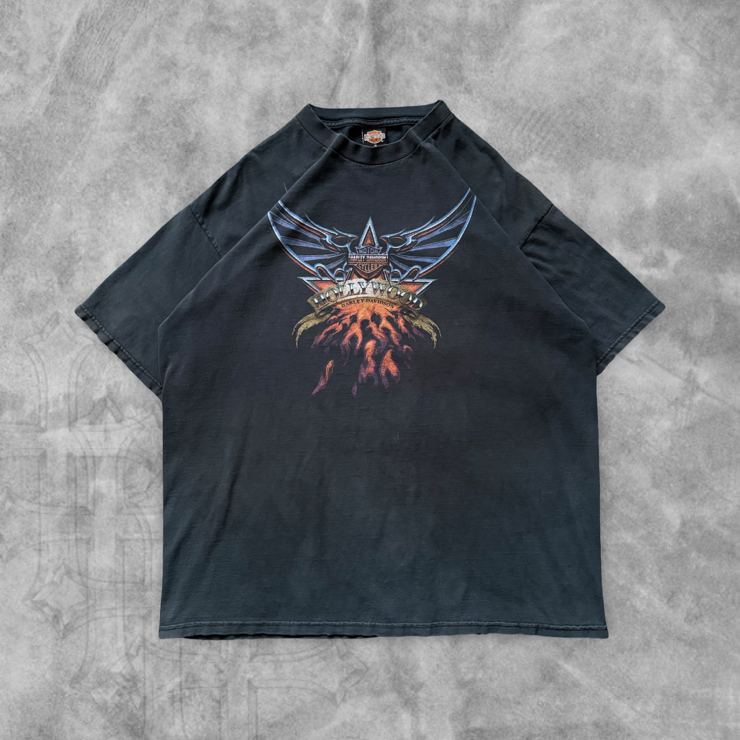 Faded Black Hollywood Harley Davison Shirt 1990s (XL)