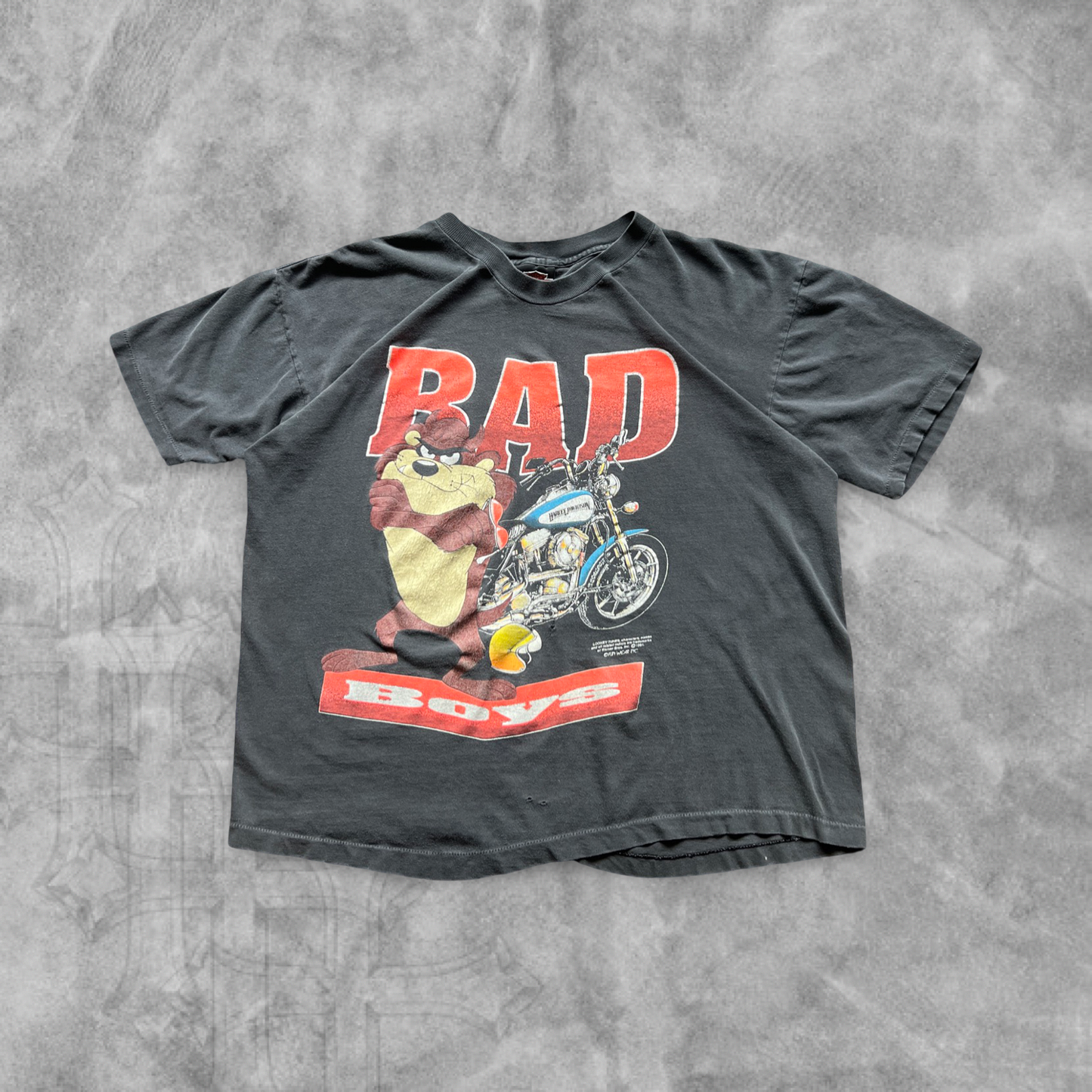 Faded Black Harley Davison Taz Bad Boys Shirt 1990s (L)