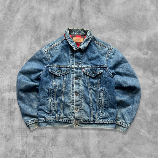 Faded Denim Levis Flannel Lined Trucker Jacket 1987 (S)