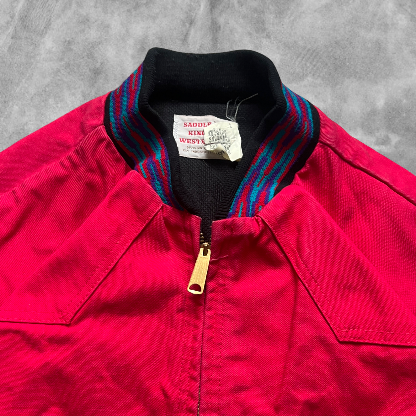 Cherry Red Aztec Thermal Lined Jacket 1980s (XL)