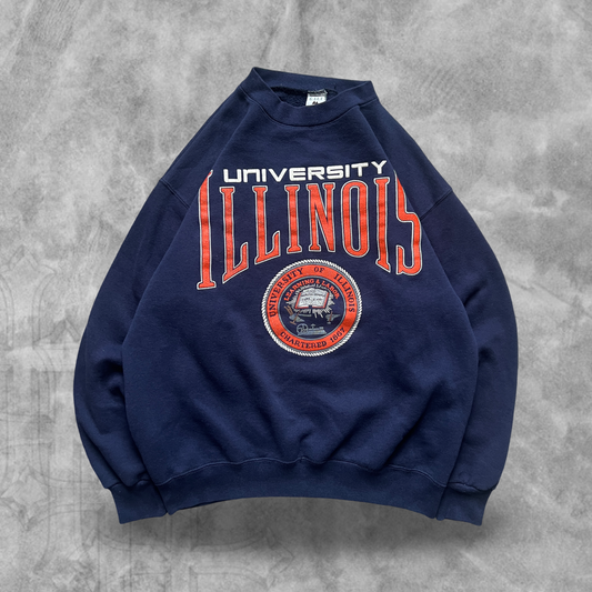 Navy Blue University Of Illinois Sweatshirt 1990s (XL)