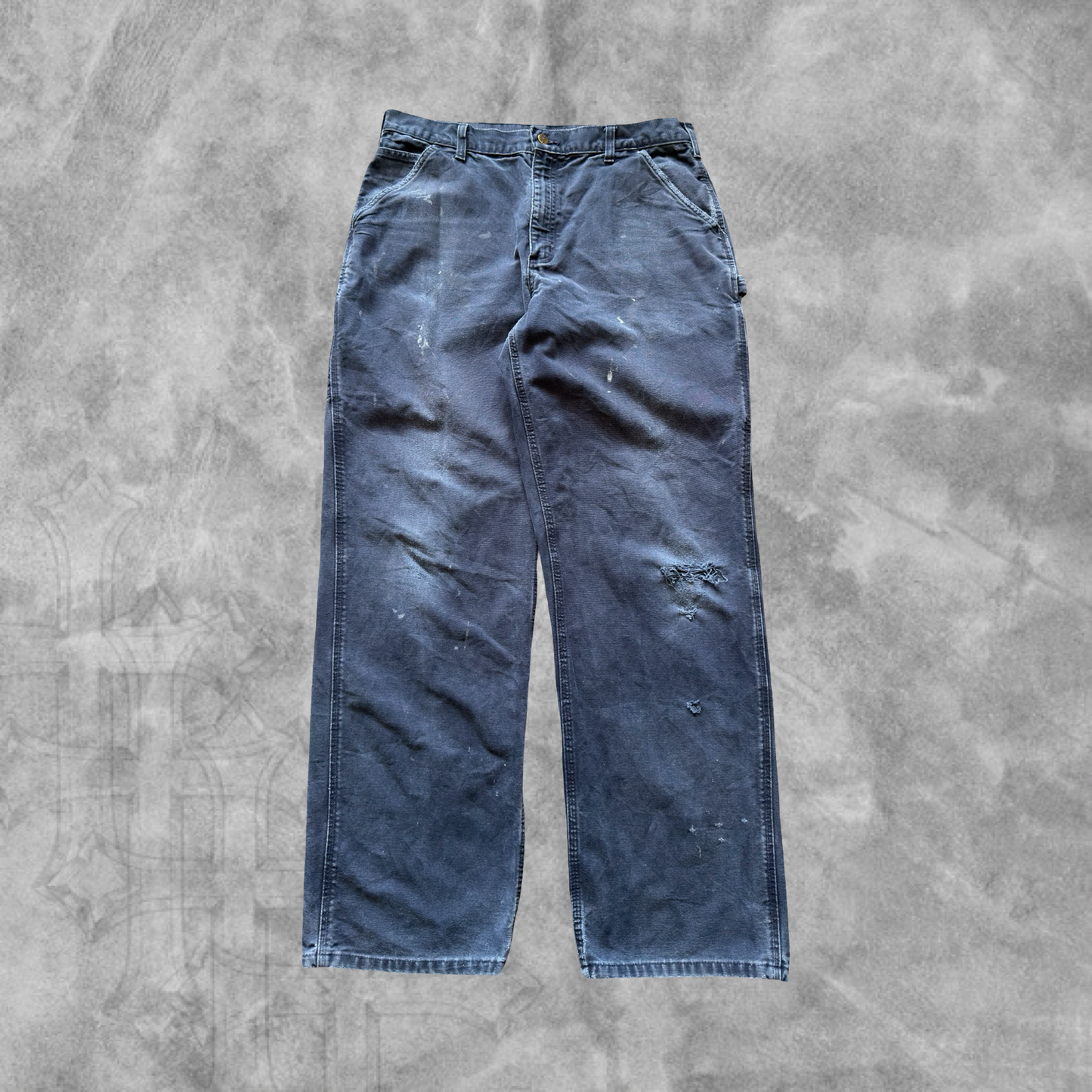 Faded Distressed Carbon Blue Carhartt Carpenter Pants 1990s (34x31)