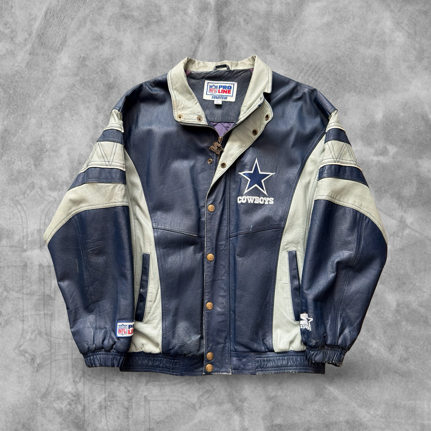 Navy Blue Dallas Cowboys Starter Leather Jacket 1990s (L)