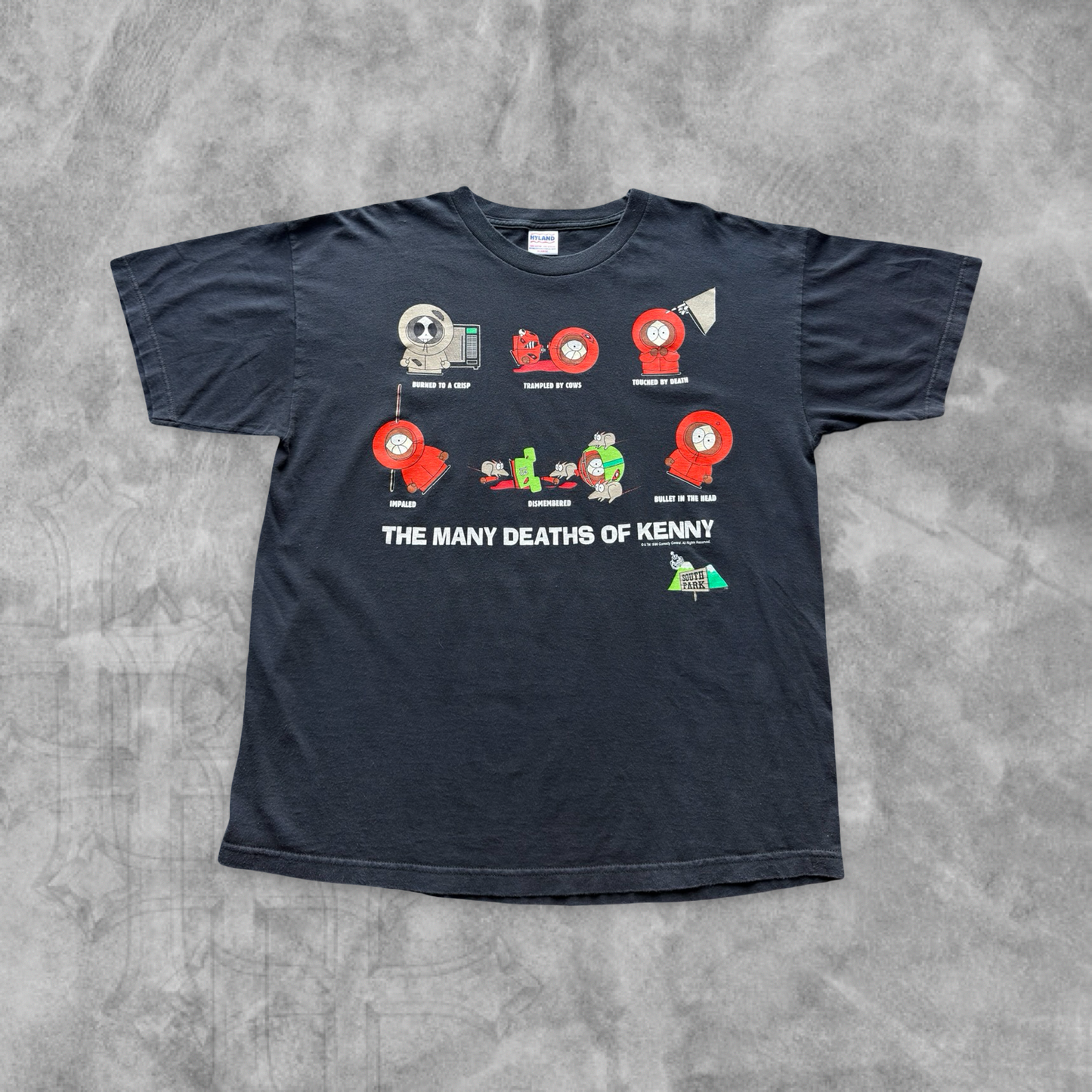 Navy Blue SouthPark Many Death Of Kenny Shirt 1996 (XL)