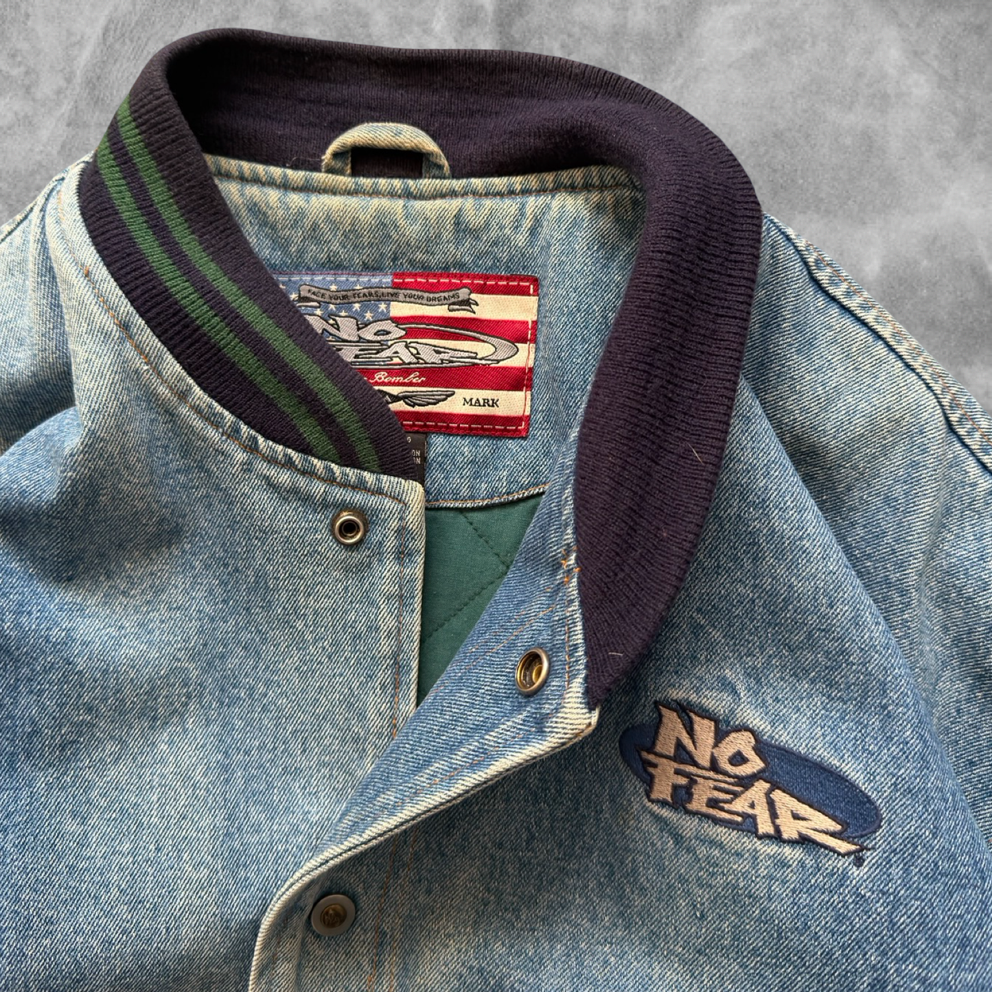 Denim No Fear Varsity Jacket 1990s (L)